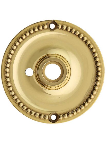 Beaded Brass Rosette for Pre-Drilled Doors - 3 1/4 inch Diameter in Polished Brass.
